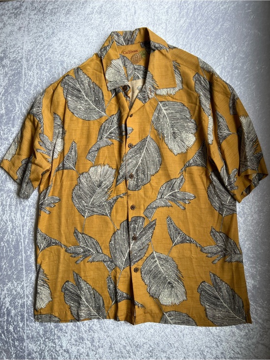 Caribbean Other - Caribbean Classic Mustard Leaf-Print Short Sleeve Shirt